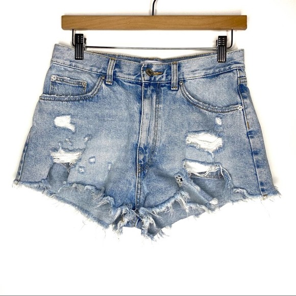 ZARA High Rise Distressed Jean Shorts Denim